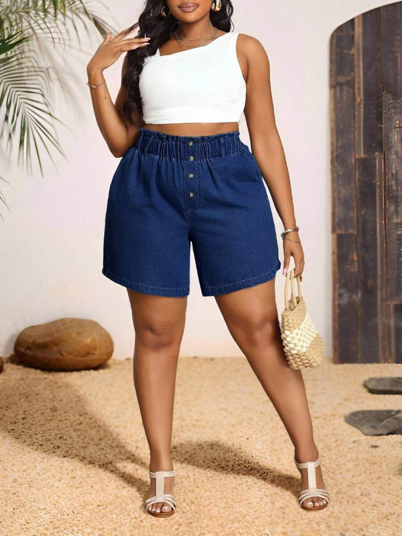 Shorts Jeans Feminino com Cintura Elástica - Heloísa . Plus Size