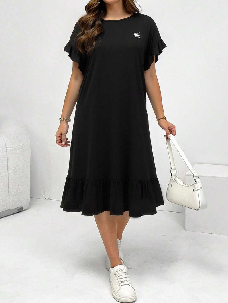 Vestido Feminino Midi Listrado com Babados - Amélie. Plus Size