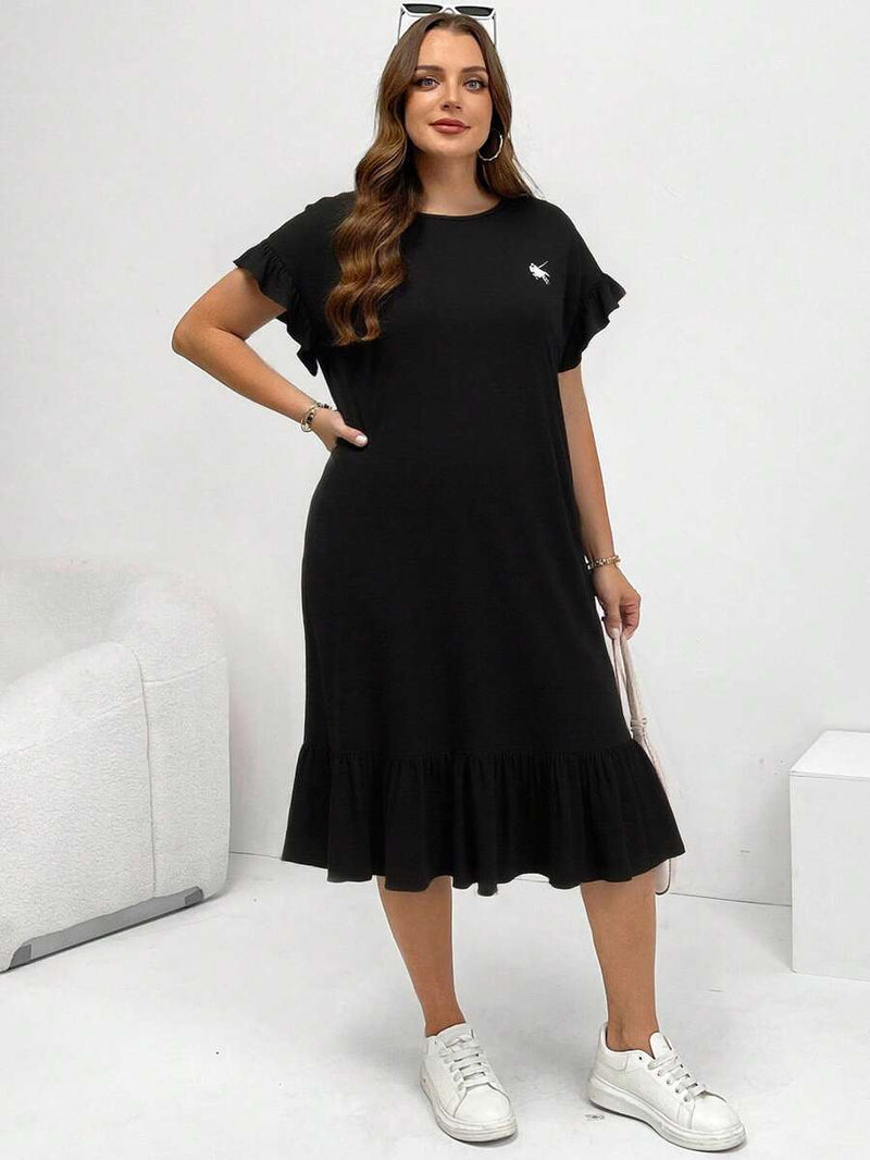 Vestido Feminino Midi Listrado com Babados - Amélie. Plus Size