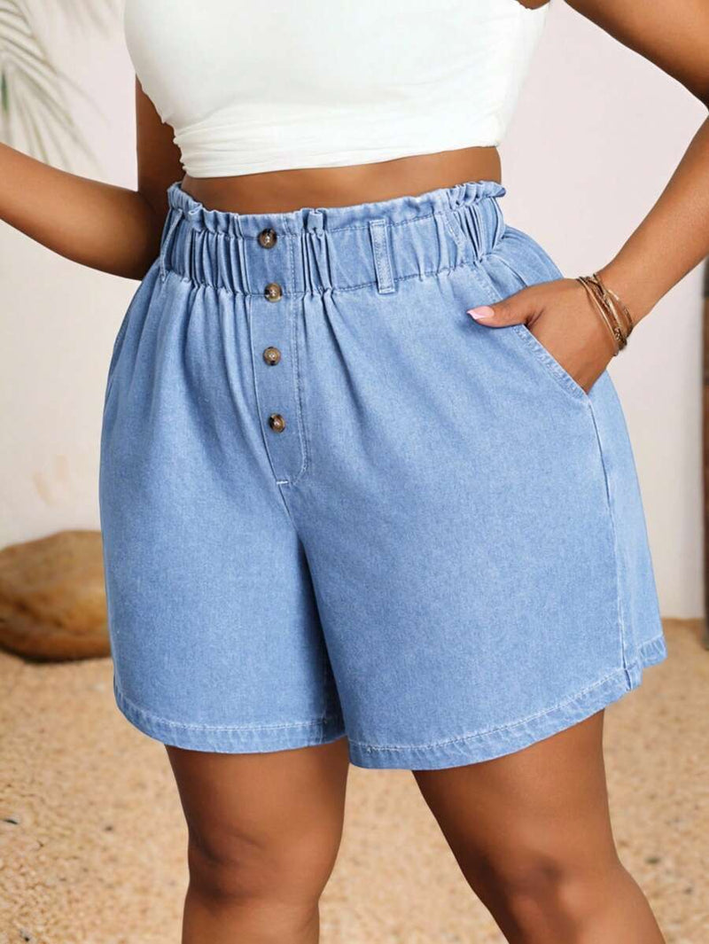 Shorts Jeans Feminino com Cintura Elástica - Heloísa . Plus Size