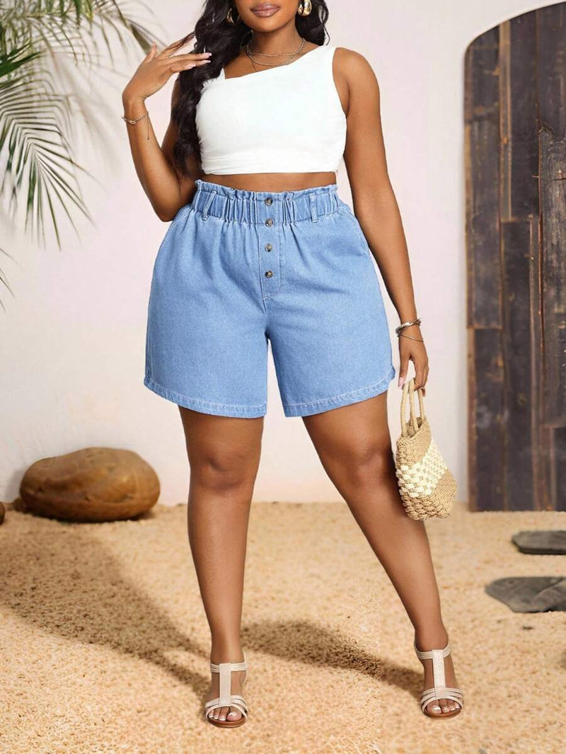 Shorts Jeans Feminino com Cintura Elástica - Heloísa . Plus Size