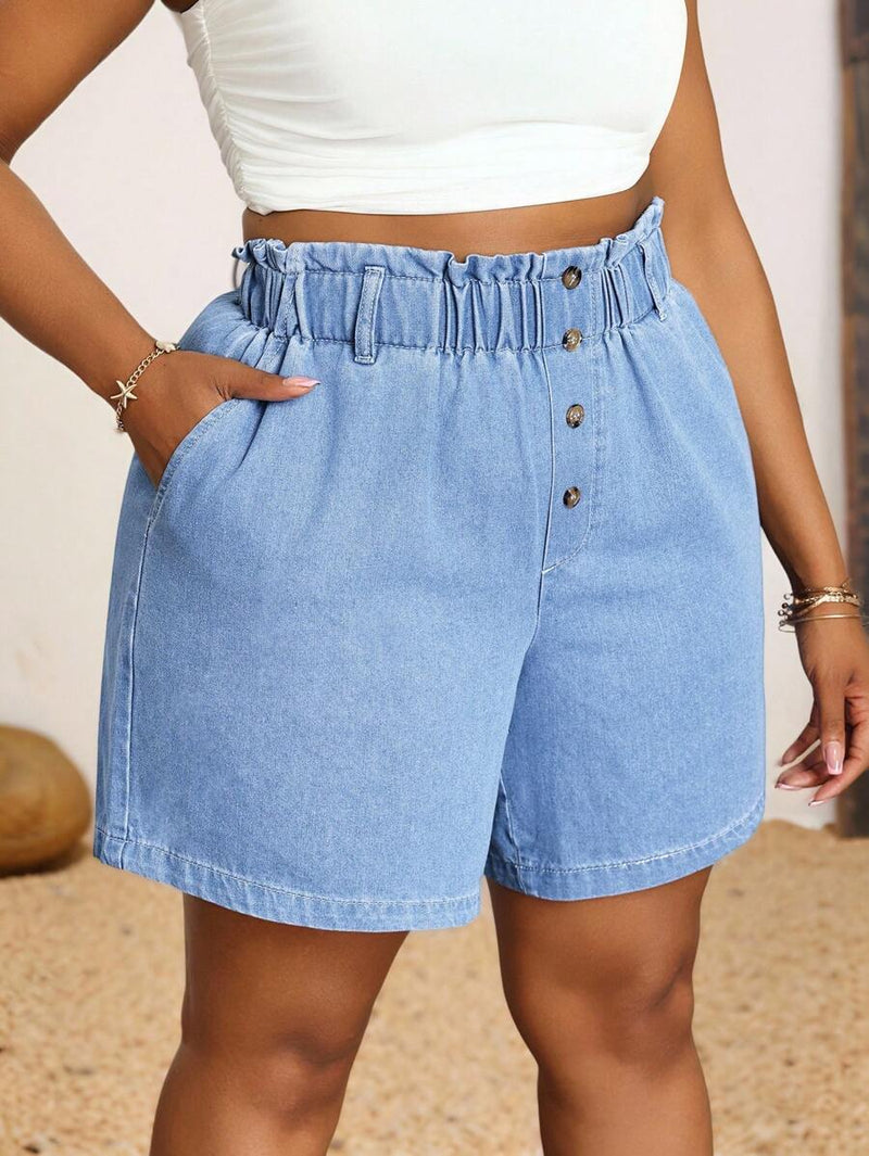 Shorts Jeans Feminino com Cintura Elástica - Heloísa . Plus Size