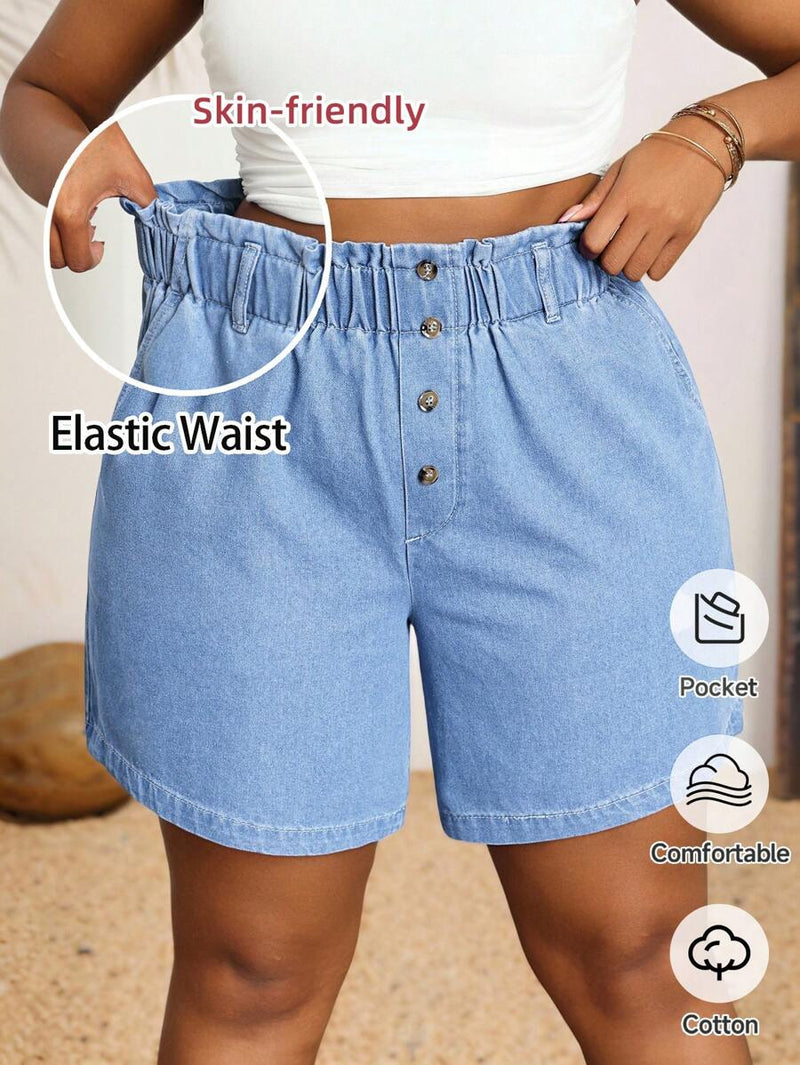 Shorts Jeans Feminino com Cintura Elástica - Heloísa . Plus Size
