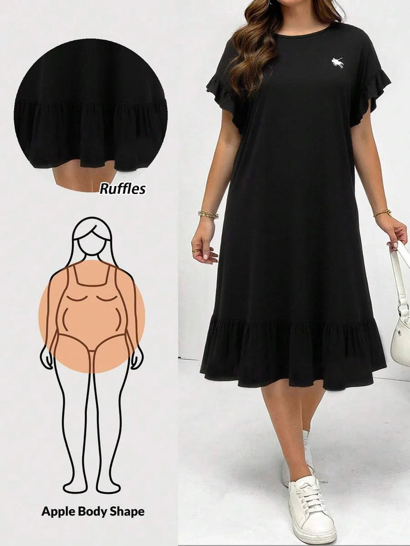 Vestido Feminino Midi Listrado com Babados - Amélie. Plus Size