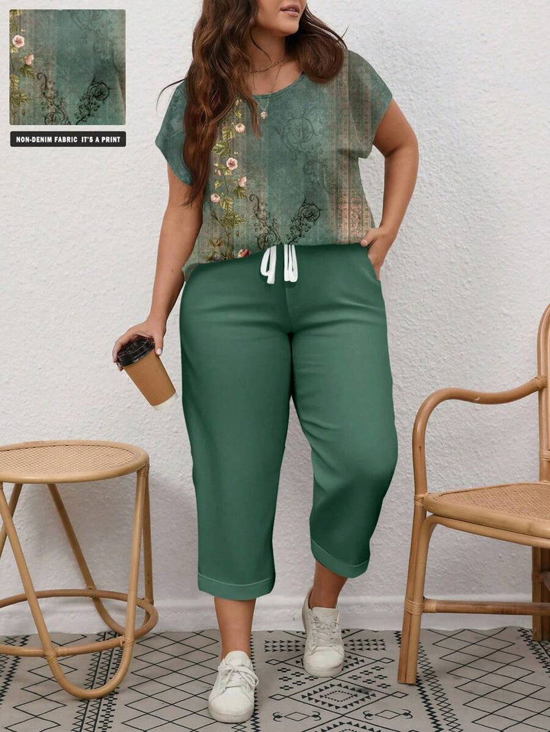 Conjunto Feminino de 2 peças de Calça e Blusa - Lorena. Plus Size