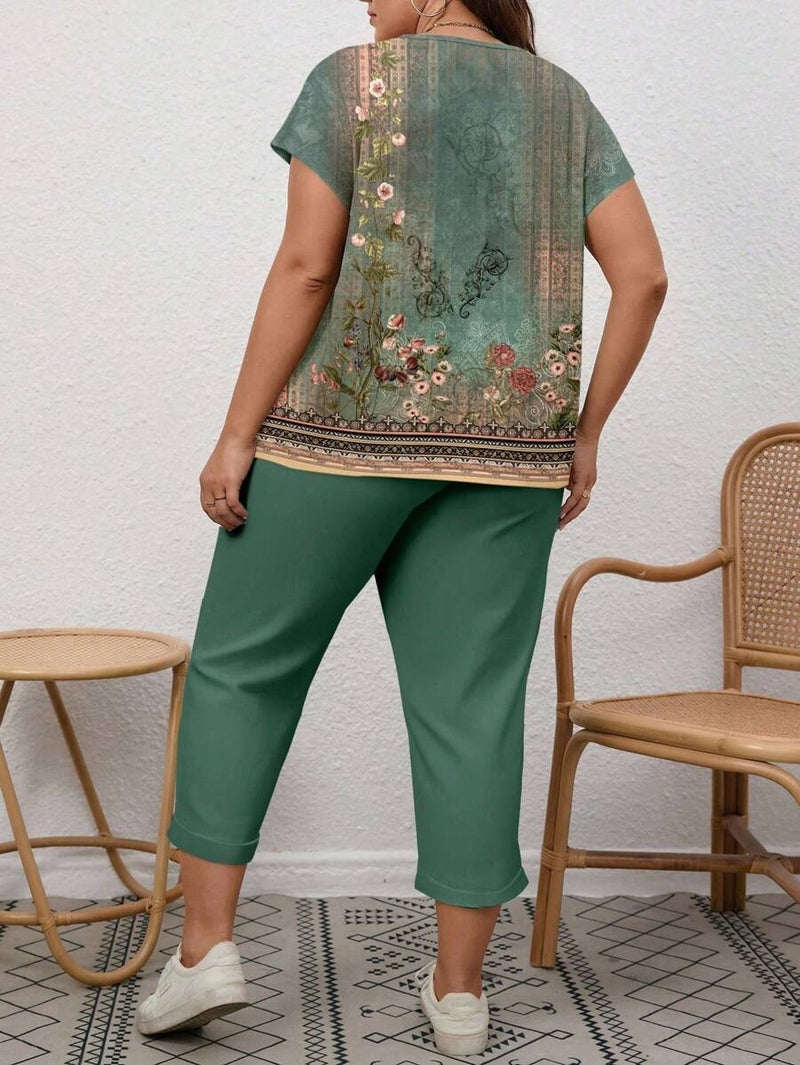 Conjunto Feminino de 2 peças de Calça e Blusa - Lorena. Plus Size