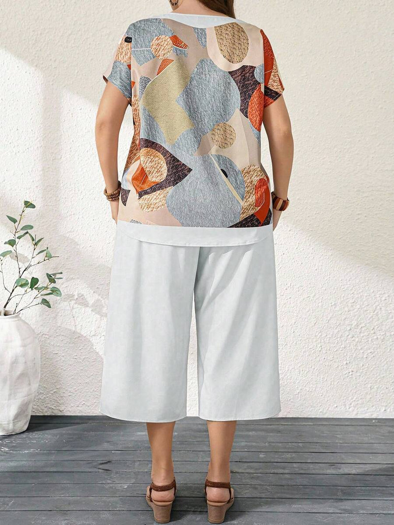 Conjunto Feminino de 2 Peças Calça Capri e Blusa - Izabel. Plus Size