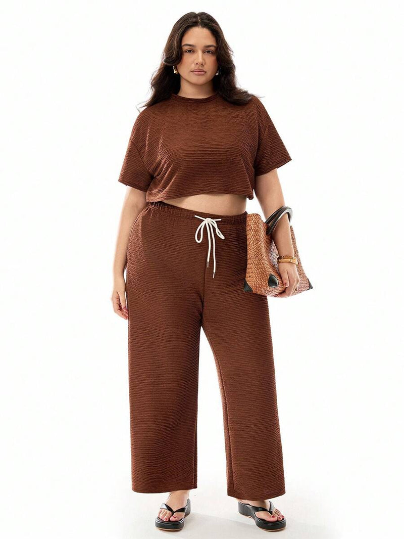 Conjunto Feminino de 2 peças Blusa e Calça - Celeste. Plus Size