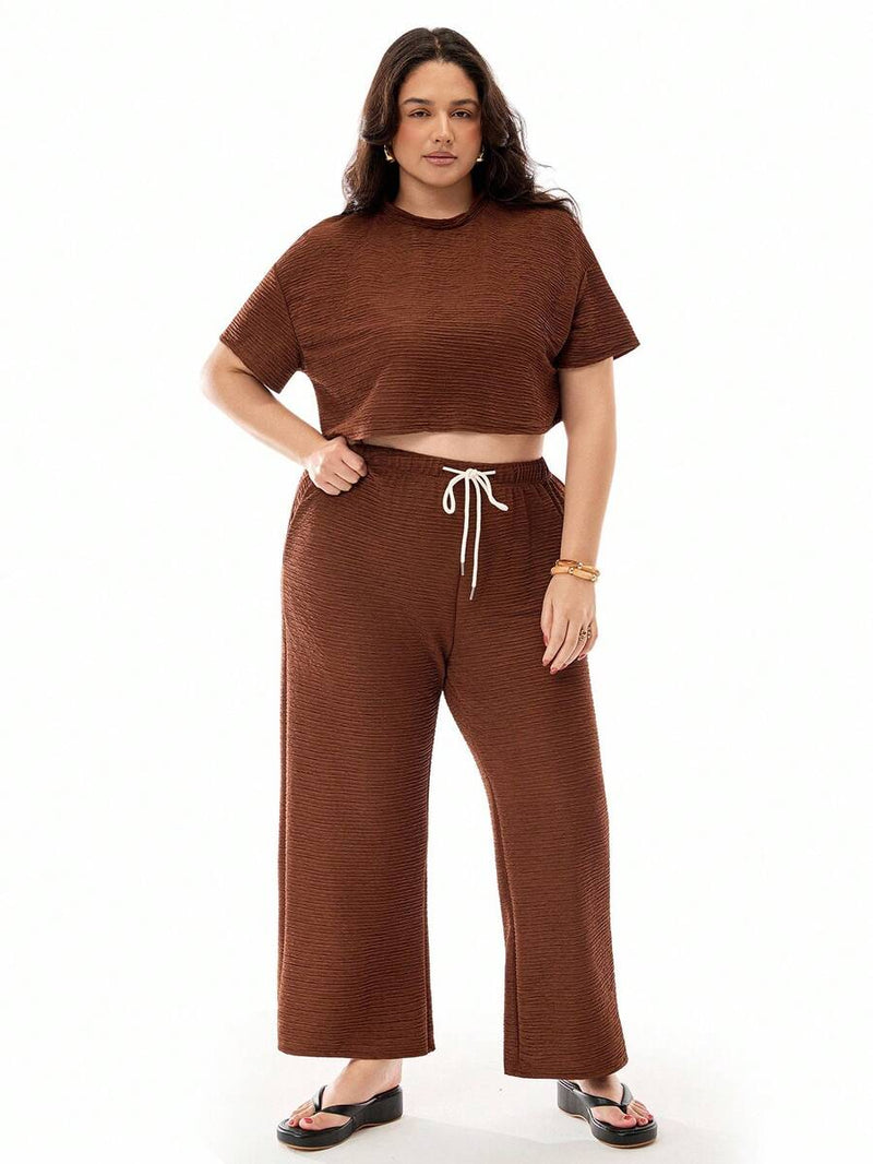 Conjunto Feminino de 2 peças Blusa e Calça - Celeste. Plus Size