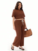 Conjunto Feminino de 2 peças Blusa e Calça - Celeste. Plus Size