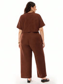 Conjunto Feminino de 2 peças Blusa e Calça - Celeste. Plus Size