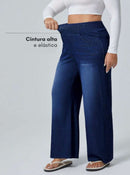 Calça Jeans de Caimento Solto de Malha Elástica - Dona. Plus Size
