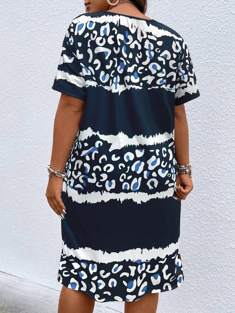 Vestido feminino estampado manga curta Leonice Plus Size