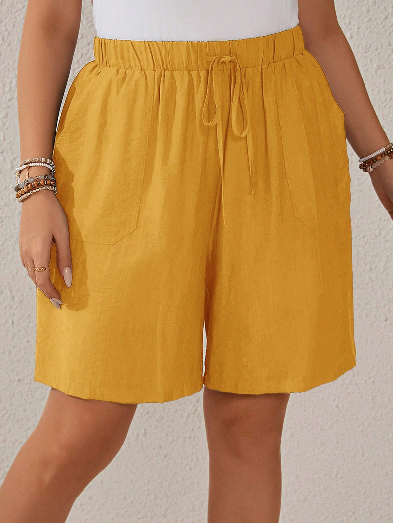 Bermuda Feminina Com Cordão Na Cintura e Bolsos Funcionais - Elise. Plus Size