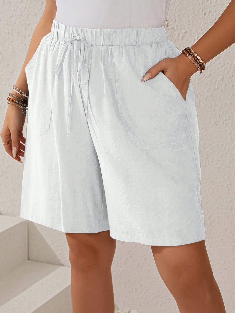 Bermuda Feminina Com Cordão Na Cintura e Bolsos Funcionais - Elise. Plus Size