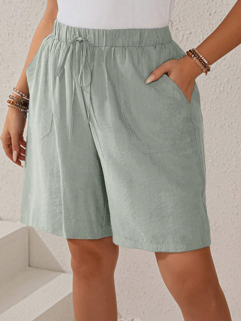 Bermuda Feminina Com Cordão Na Cintura e Bolsos Funcionais - Elise. Plus Size
