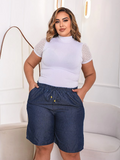 Bermuda jeans Feminina com Elastico e Cós Alto - Isa. Plus Size
