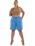Bermuda jeans Feminina com Elastico e Cós Alto - Isa. Plus Size