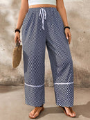 Calça casual feminina larga, estampa espinha de peixe Geane. Plus Size