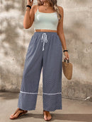 Calça casual feminina larga, estampa espinha de peixe Geane. Plus Size