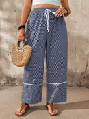 Calça casual feminina larga, estampa espinha de peixe Geane. Plus Size