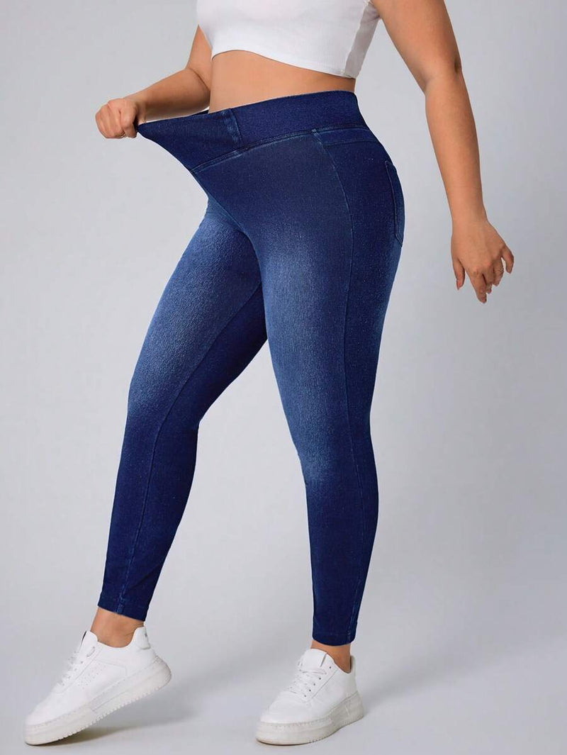 Calça jeans Feminina de Malha Cintura em V - Belle. Plus Size