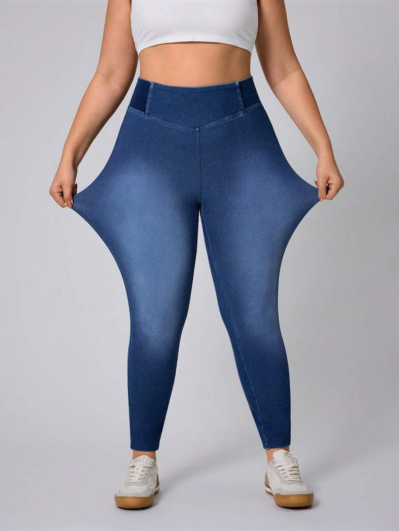 Calça jeans Feminina de Malha Cintura em V - Belle. Plus Size