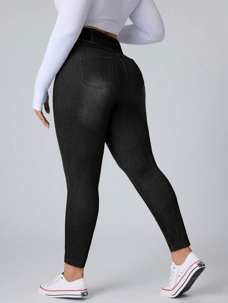 Calça jeans Feminina de Malha Cintura em V - Belle. Plus Size