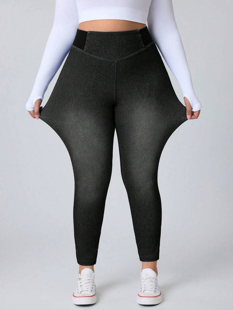 Calça jeans Feminina de Malha Cintura em V - Belle. Plus Size