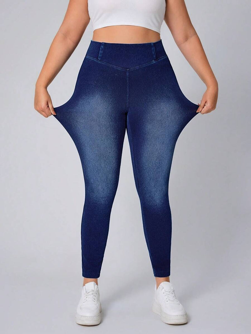 Calça jeans Feminina de Malha Cintura em V - Belle. Plus Size