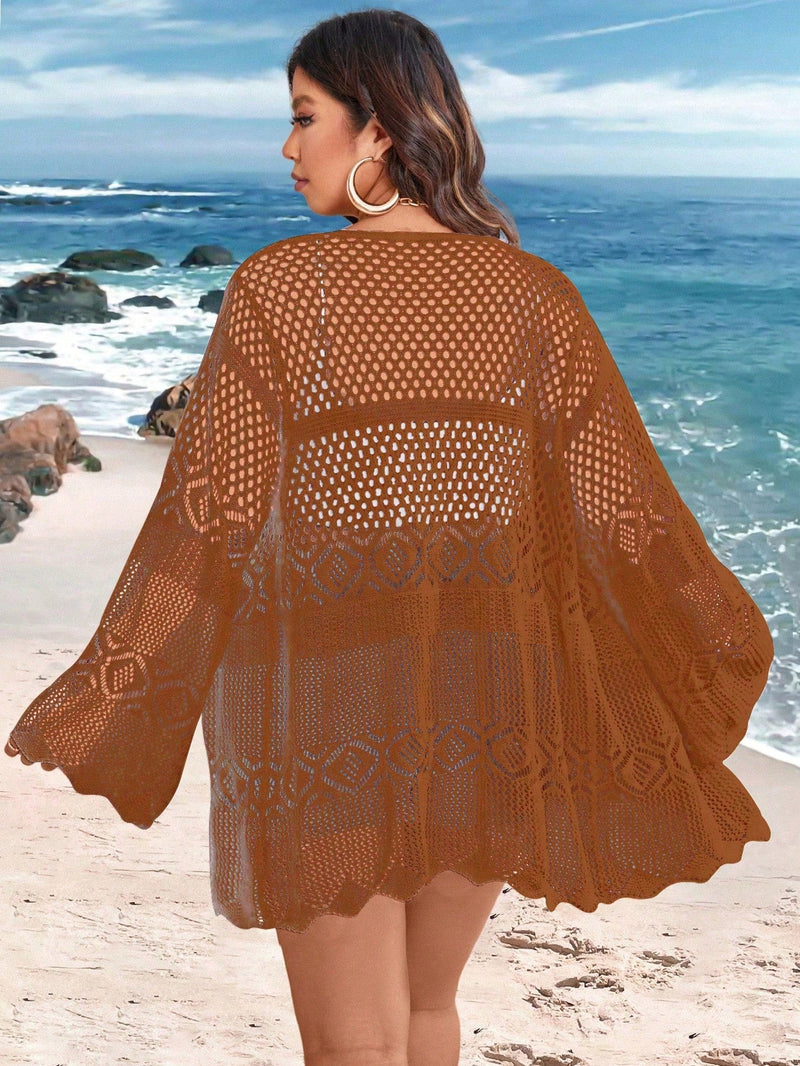 Cardigan Feminina de Praia Vazada com Amarração Frontal - Liana. Plus Size