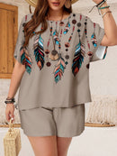 Conjunto Feminino de Camisa e Shorts Solto - Mika. Plus Size