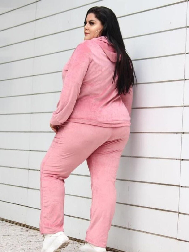 Conjunto Feminino aveludado com Capuz Alice. Plus Size