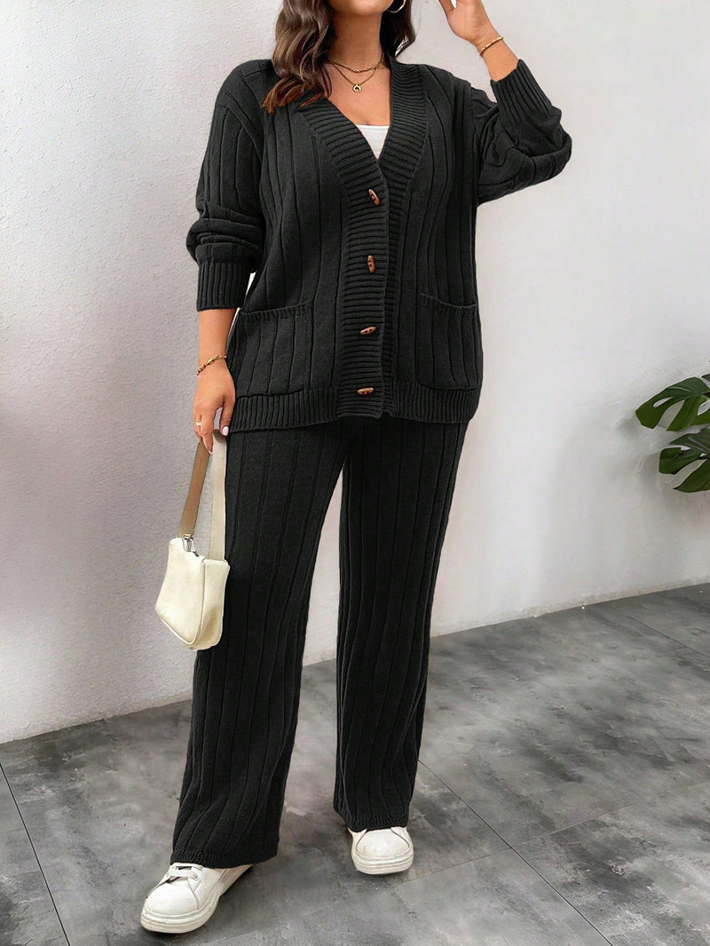 Conjunto Feminino Suéter de Malha Grossa e Calça Reta - Manuela. Plus Size