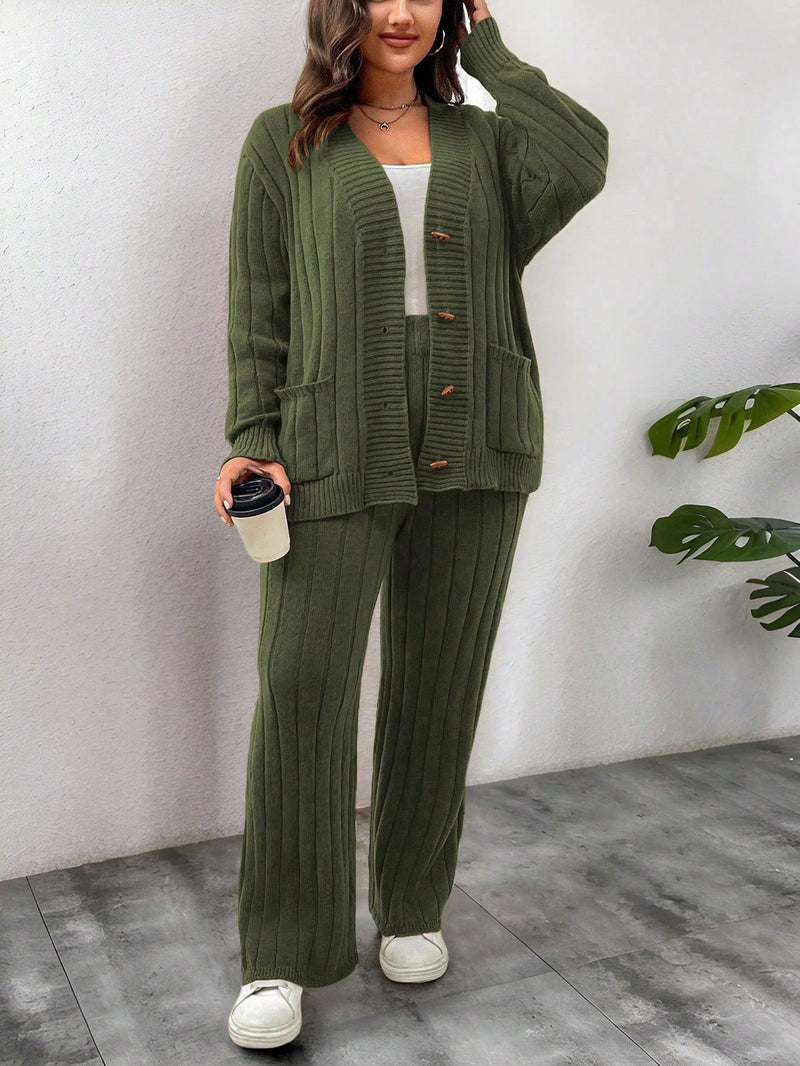 Conjunto Feminino Suéter de Malha Grossa e Calça Reta - Manuela. Plus Size