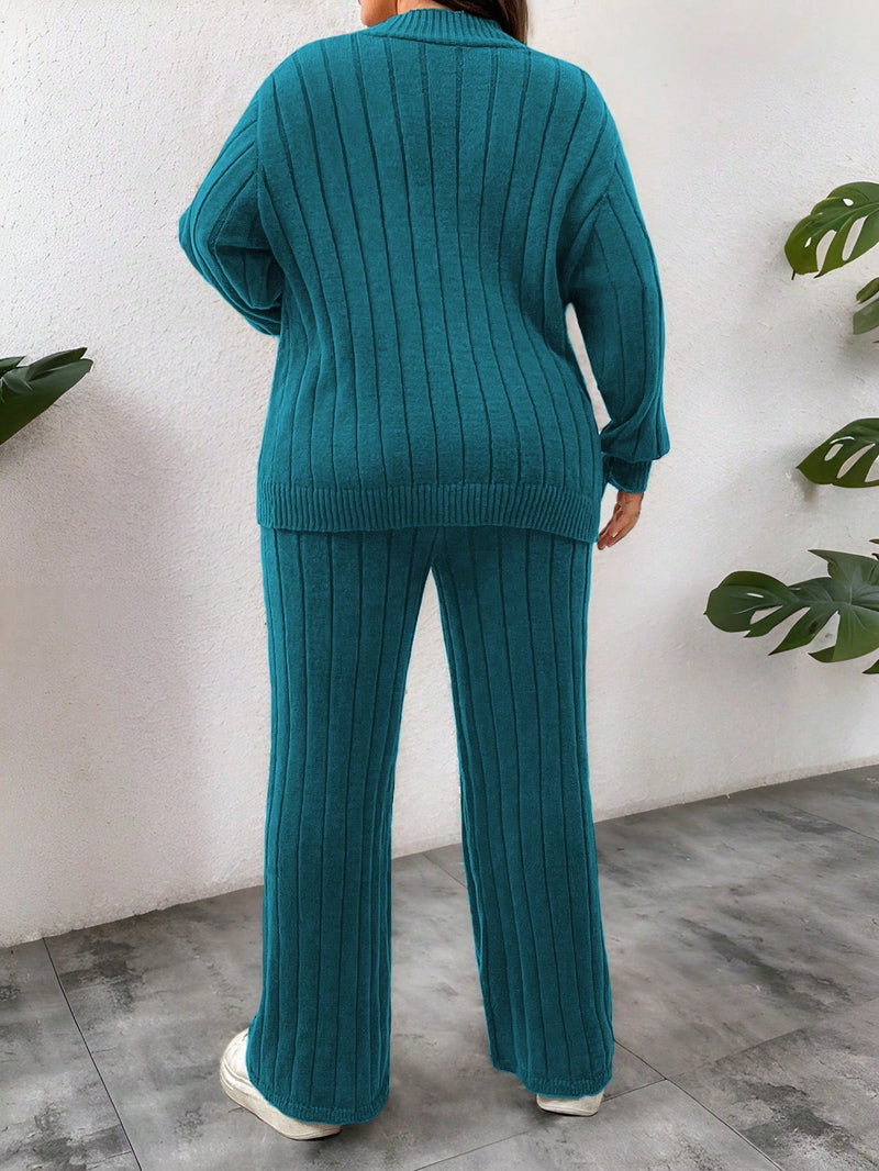 Conjunto Feminino Suéter de Malha Grossa e Calça Reta - Manuela. Plus Size