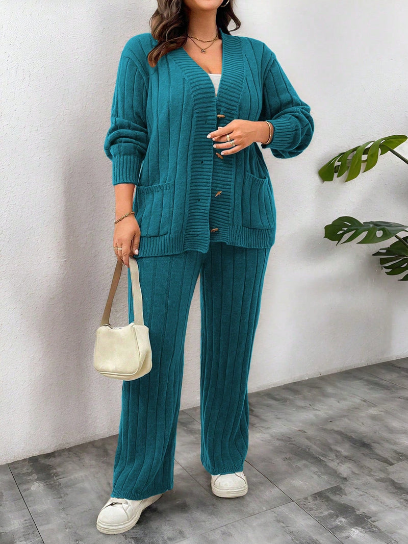 Conjunto Feminino Suéter de Malha Grossa e Calça Reta - Manuela. Plus Size