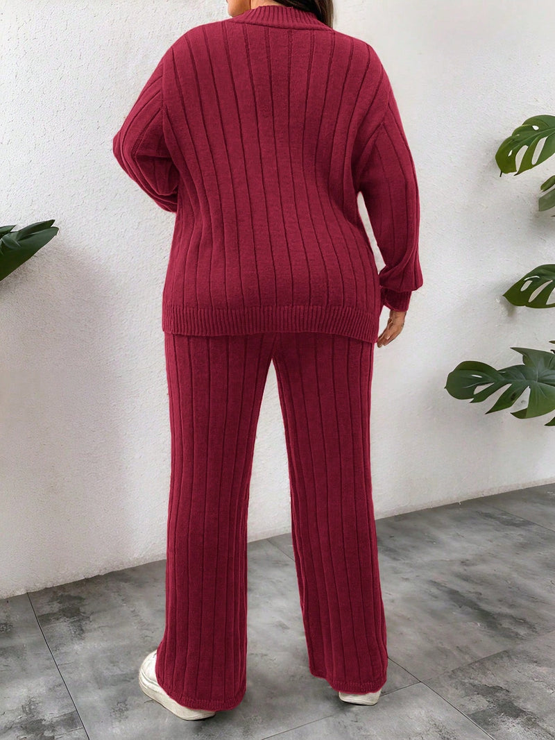 Conjunto Feminino Suéter de Malha Grossa e Calça Reta - Manuela. Plus Size