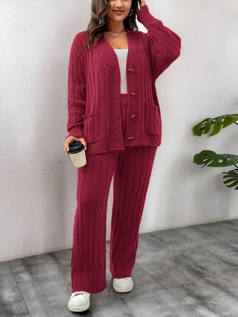 Conjunto Feminino Suéter de Malha Grossa e Calça Reta - Manuela. Plus Size