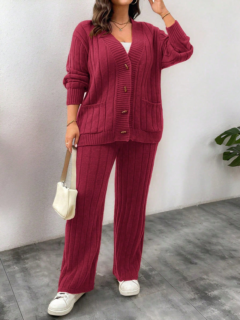 Conjunto Feminino Suéter de Malha Grossa e Calça Reta - Manuela. Plus Size