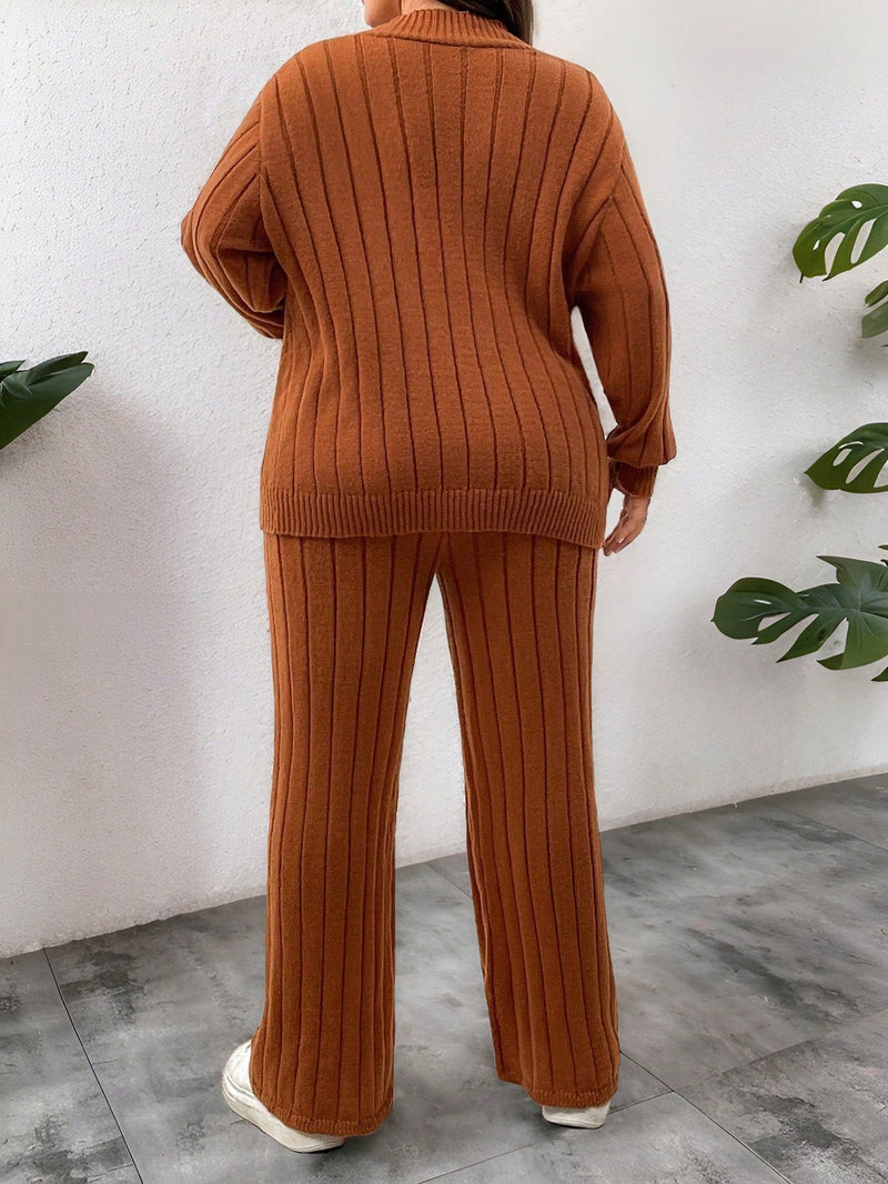 Conjunto Feminino Suéter de Malha Grossa e Calça Reta - Manuela. Plus Size