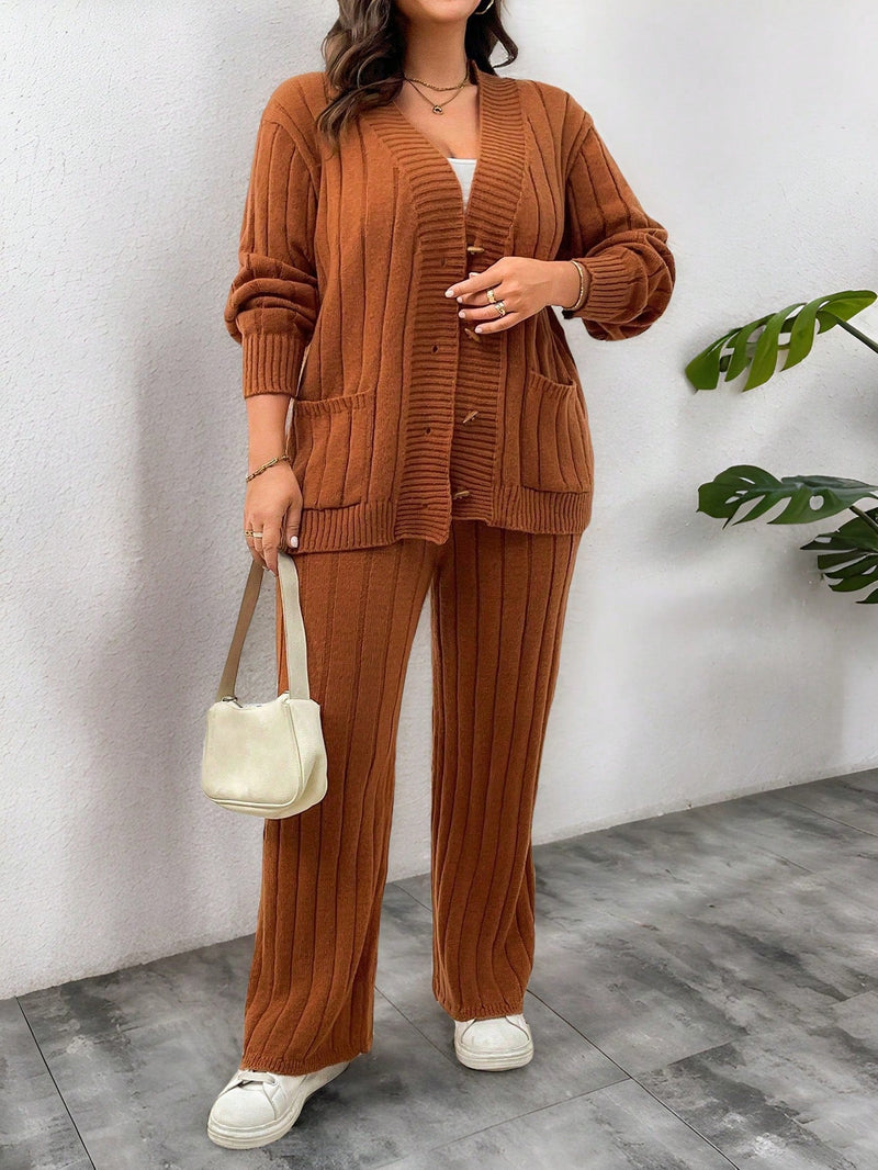 Conjunto Feminino Suéter de Malha Grossa e Calça Reta - Manuela. Plus Size