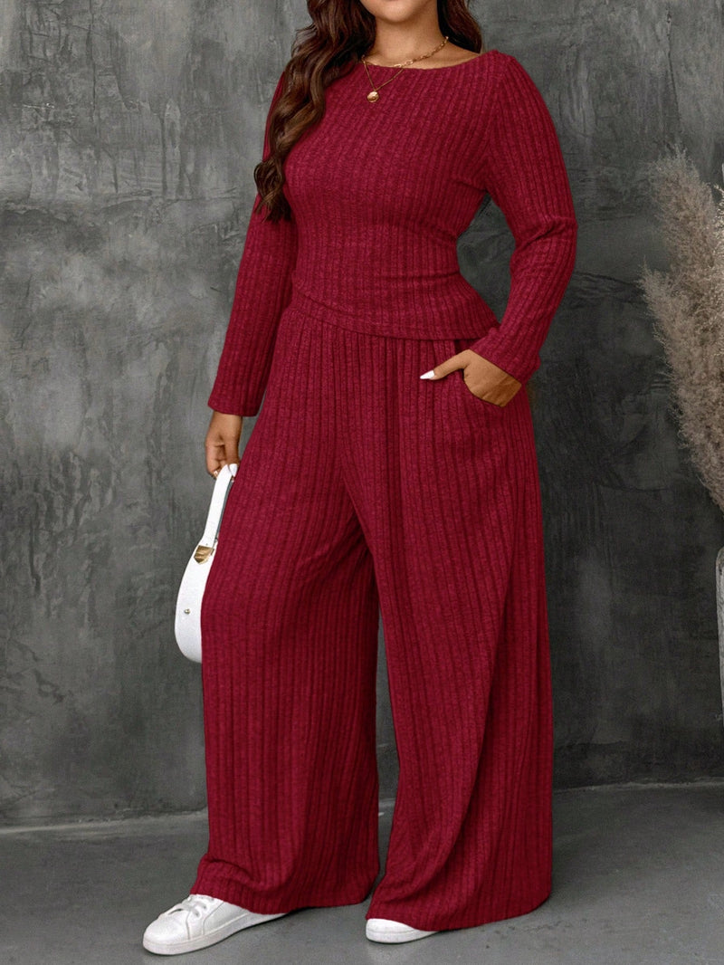 Conjunto Feminino Top Slim   Calça Perna Larga - Franciele. Plus Size