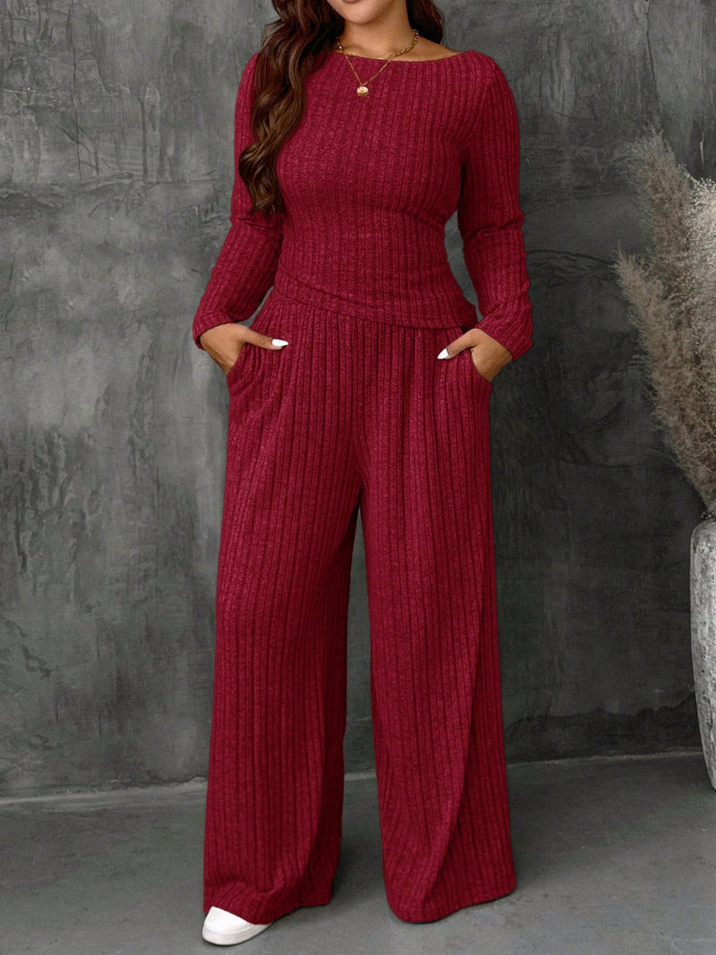 Conjunto Feminino Top Slim   Calça Perna Larga - Franciele. Plus Size