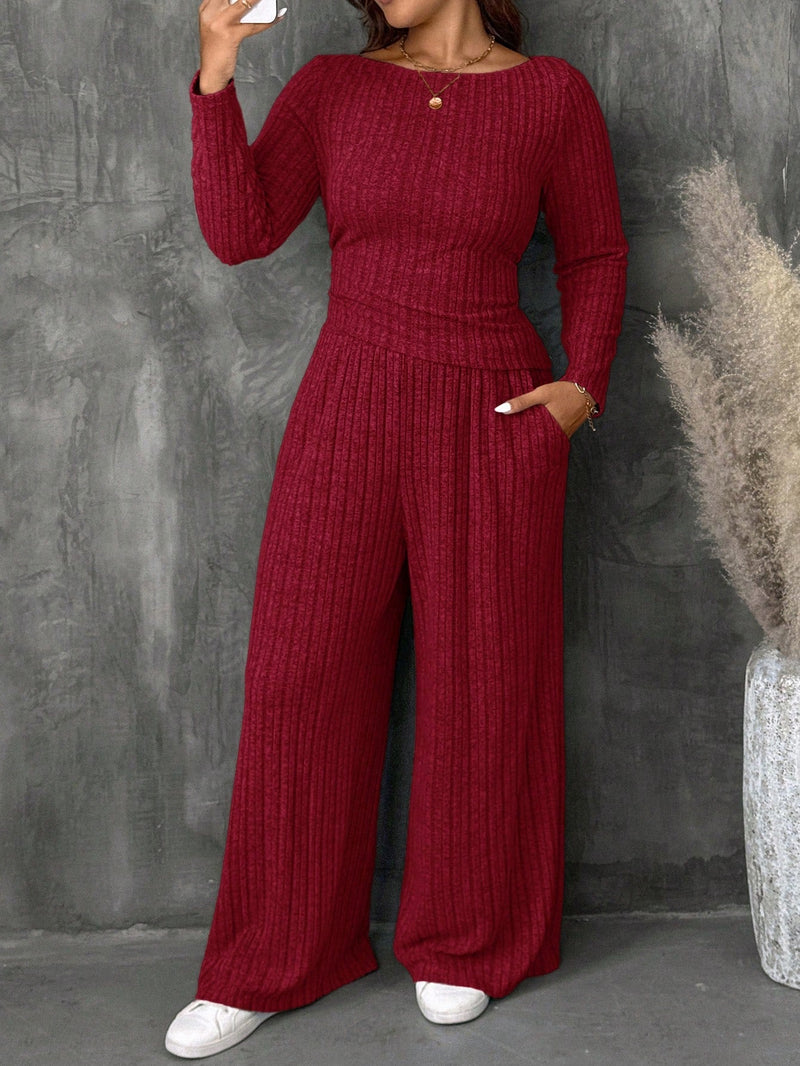 Conjunto Feminino Top Slim   Calça Perna Larga - Franciele. Plus Size