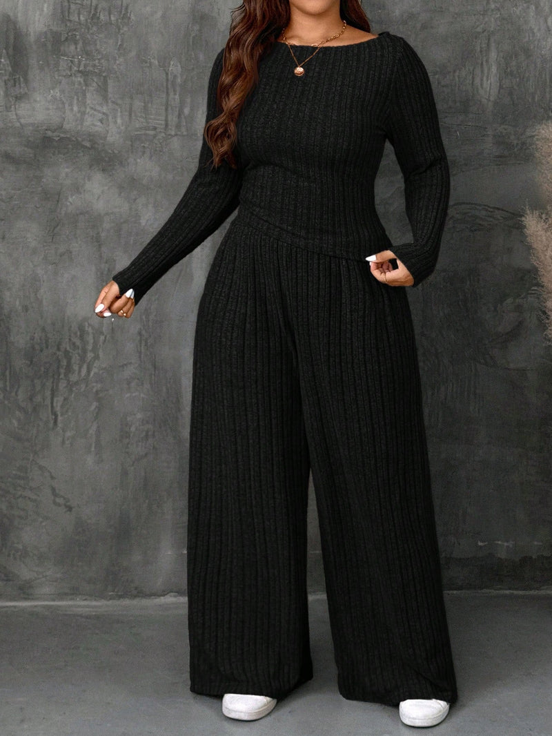 Conjunto Feminino Top Slim   Calça Perna Larga - Franciele. Plus Size