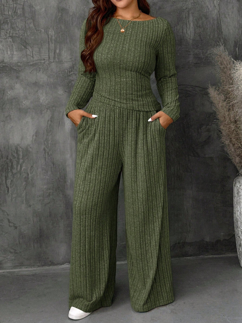 Conjunto Feminino Top Slim   Calça Perna Larga - Franciele. Plus Size