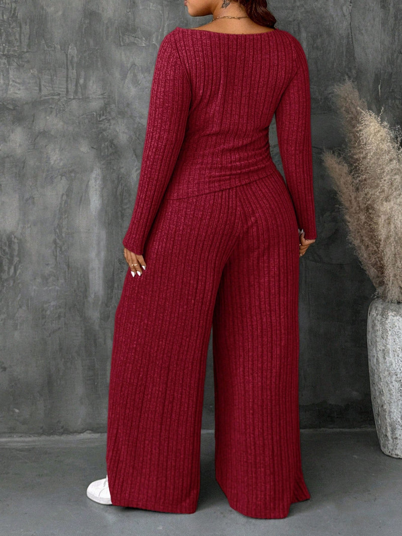 Conjunto Feminino Top Slim   Calça Perna Larga - Franciele. Plus Size