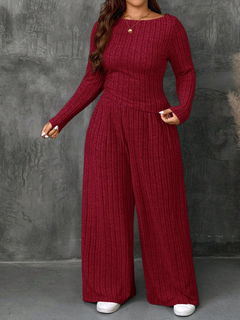 Conjunto Feminino Top Slim   Calça Perna Larga - Franciele. Plus Size