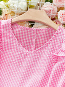 Conjunto Feminino com Blusa de Manga Curta Xadrez e Short - Mily. Plus Size